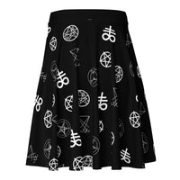 Demonology Occult Symbols pattern on women's skater skirt, back view