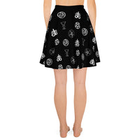 Demonology Occult Symbols pattern on women's skater skirt, back view