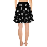 Viking Runes & Norse Symbols pattern on women's skater skirt, back view