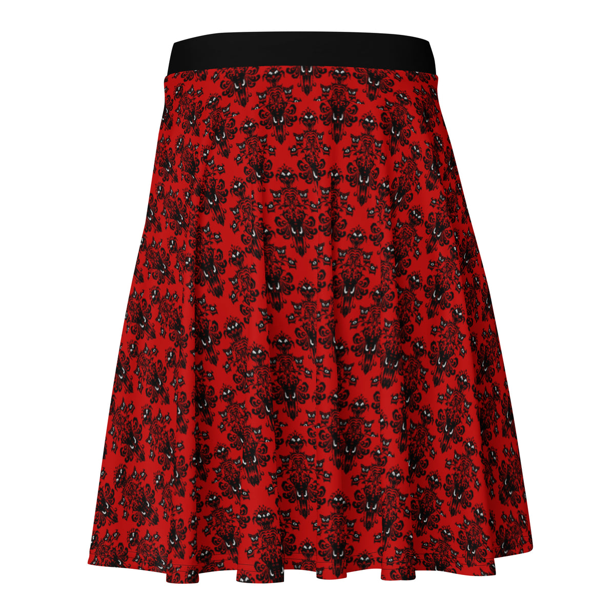 Red Haunted Mansion pattern on women's skater skirt, back view