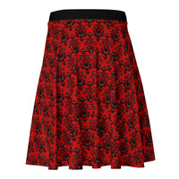 Red Haunted Mansion pattern on women's skater skirt, back view