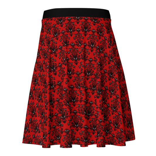 Red Haunted Mansion pattern on women's skater skirt, back view