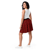 Red Haunted Mansion pattern on women's skater skirt, back view