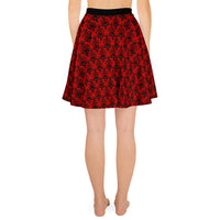 Red Haunted Mansion pattern on women's skater skirt, back view