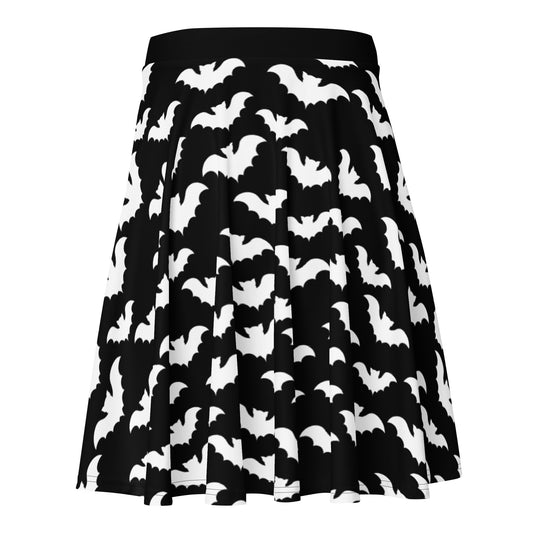 Flying Vampire Bats pattern on women's skater skirt, back view