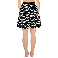 Flying Vampire Bats pattern on women's skater skirt, back view
