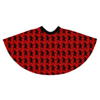Red Krampus pattern on women's skater skirt, back view