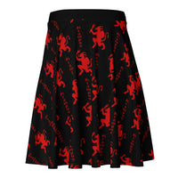 Black Krampus pattern on women's skater skirt, back view