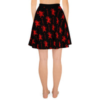 Black Krampus pattern on women's skater skirt, back view