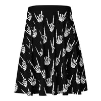 Devil Horns Bone Hands pattern on women's skater skirt, back view