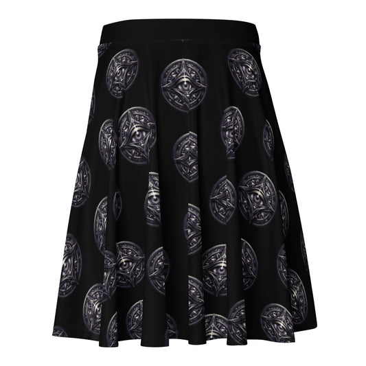 All-Seeing Eye Medallions pattern on women's skater skirt, back view