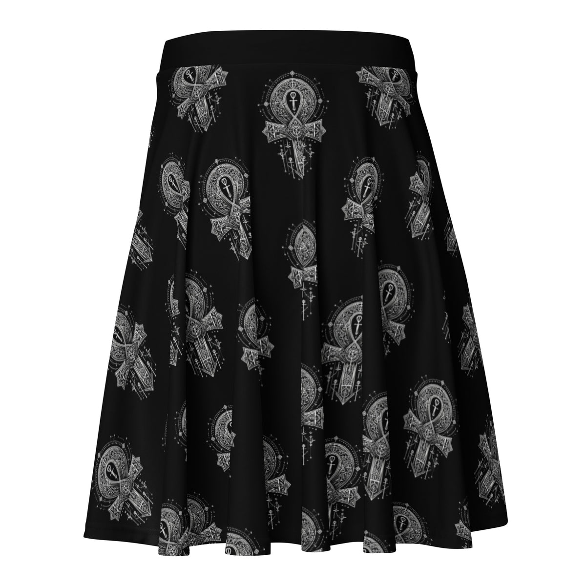 Egyptian Ankh pattern on women's skater skirt, back view