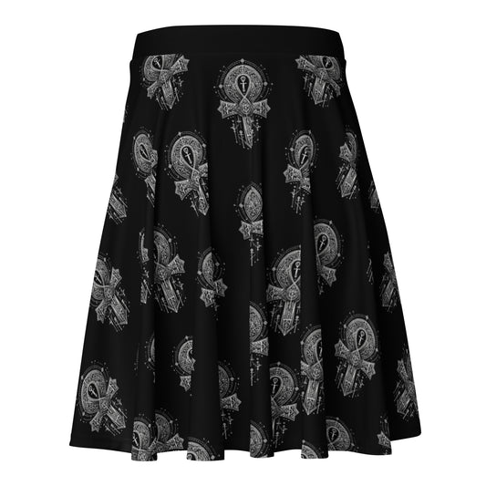 Egyptian Ankh pattern on women's skater skirt, back view