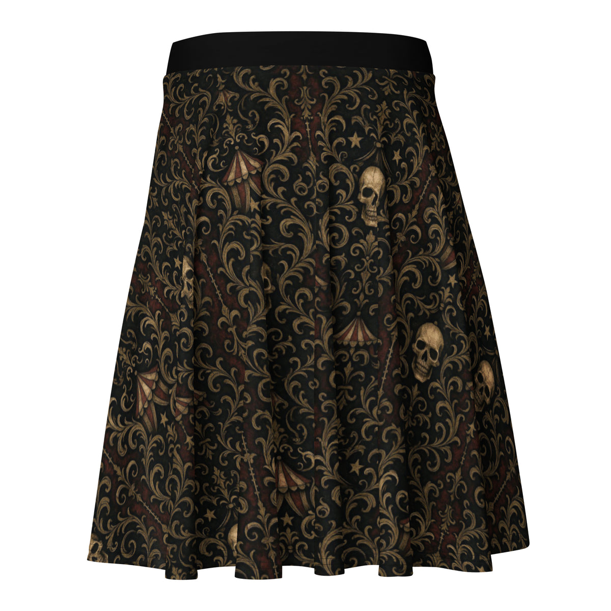 Skull Carnival pattern on women's skater skirt, back view