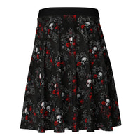 Bloody Skulls & Red Roses pattern on women's skater skirt, back view