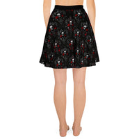 Bloody Skulls & Red Roses pattern on women's skater skirt, back view