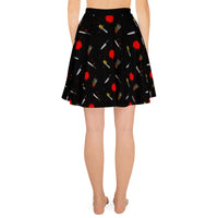 Classic Horror Weapons pattern on women's skater skirt, back view