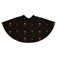 Skulls Bats Roses & Ravens pattern on women's skater skirt, back view