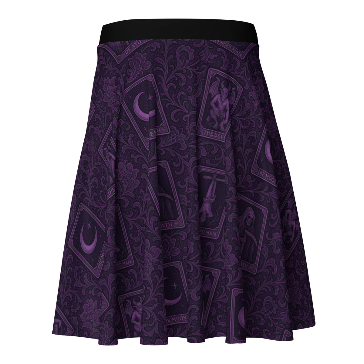 Purple Tarot Cards pattern on women's skater skirt, back view