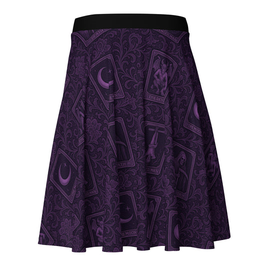 Purple Tarot Cards pattern on women's skater skirt, back view