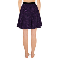 Purple Tarot Cards pattern on women's skater skirt, back view