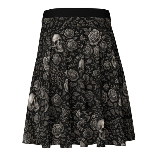 Skulls & Roses pattern on women's skater skirt, back view