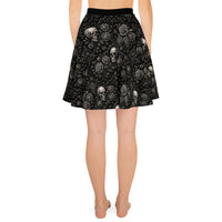 Skulls & Roses pattern on women's skater skirt, back view