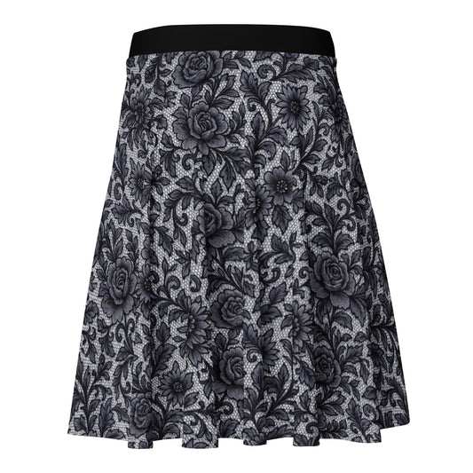 Black Rose Lace pattern on women's skater skirt, back view