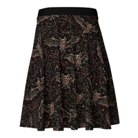 Vampire Bat Skeletons pattern on women's skater skirt, back view