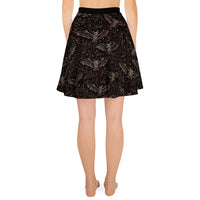Vampire Bat Skeletons pattern on women's skater skirt, back view