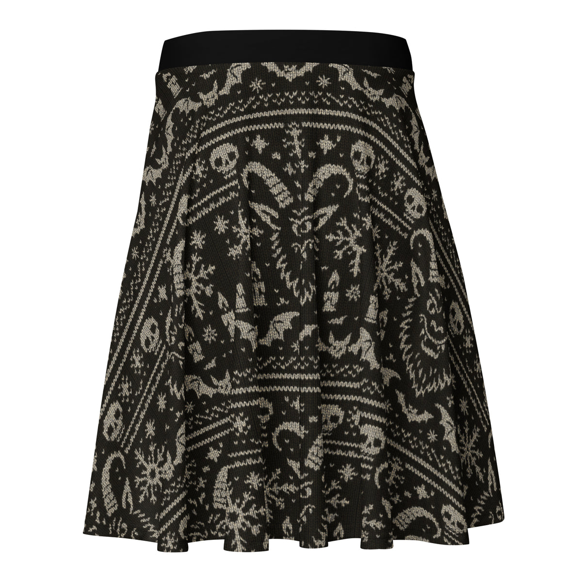 Krampus Christmas Pattern pattern on women's skater skirt, back view