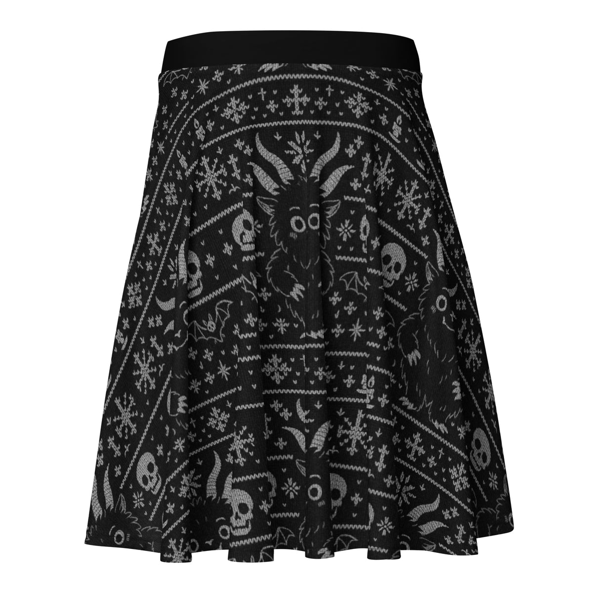 Baby Krampus Christmas Pattern pattern on women's skater skirt, back view