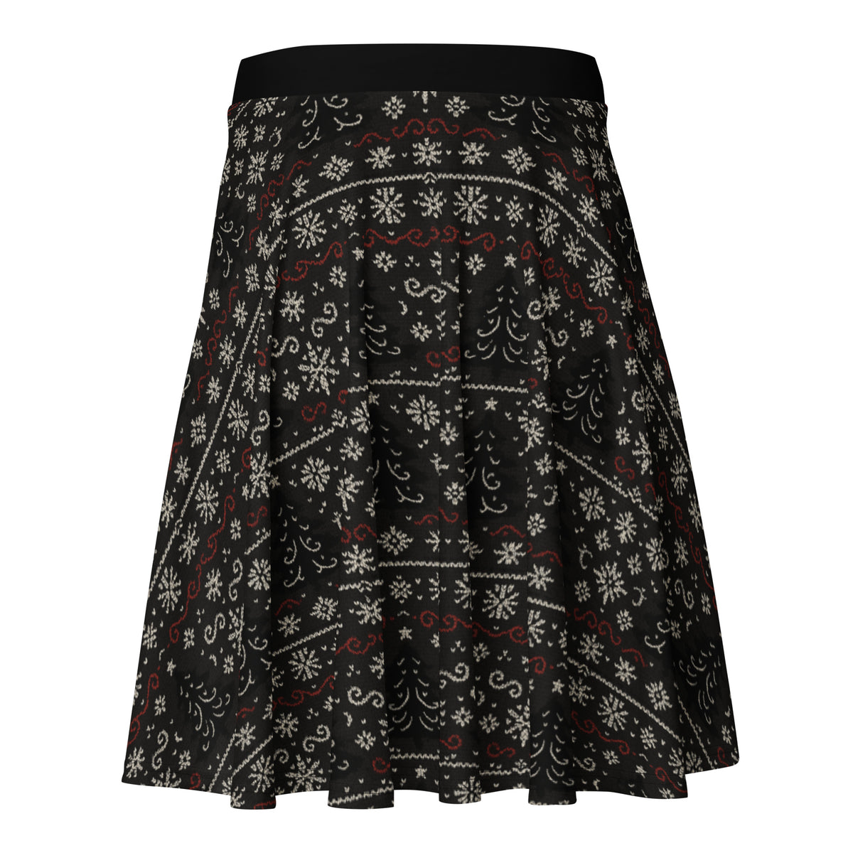 Gothic Christmas Tree pattern on women's skater skirt, back view
