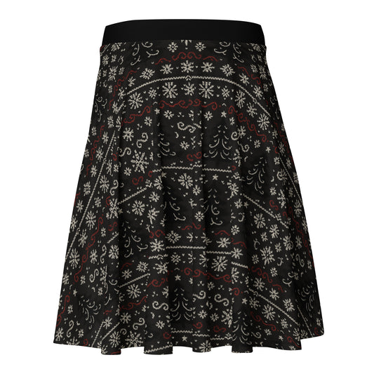 Gothic Christmas Tree pattern on women's skater skirt, back view