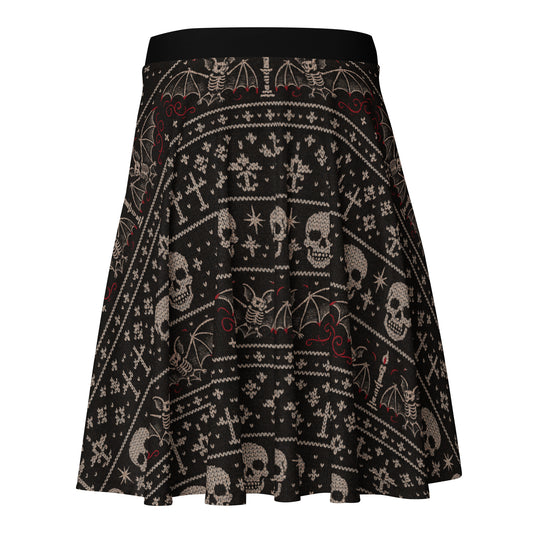 Skulls & Bats Christmas Pattern pattern on women's skater skirt, back view
