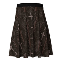 Gothic Cross & Dead Trees pattern on women's skater skirt, back view