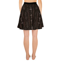 Gothic Cross & Dead Trees pattern on women's skater skirt, back view