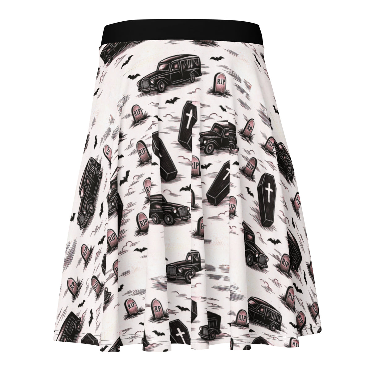 Hearse & Coffin pattern on women's skater skirt, back view