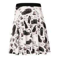 Hearse & Coffin pattern on women's skater skirt, back view