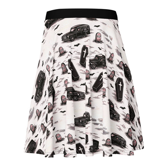 Hearse & Coffin pattern on women's skater skirt, back view