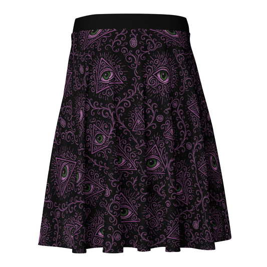 All-Seeing Eye pattern on women's skater skirt, back view