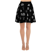 Demonology Occult Symbols pattern on women's skater skirt, front view