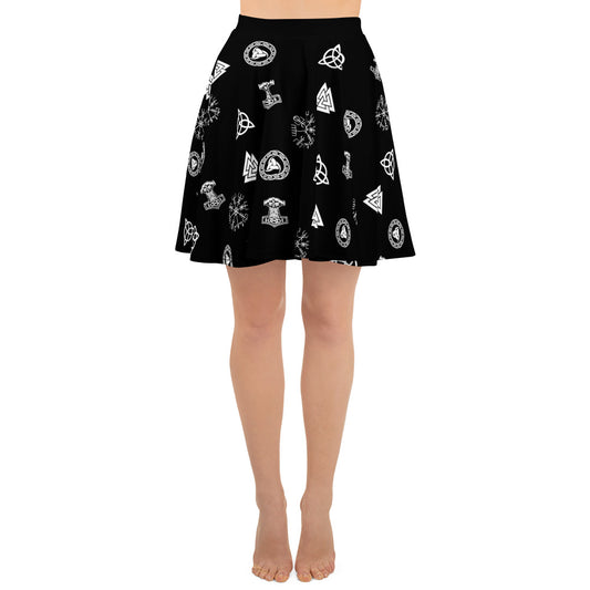 Viking Runes & Norse Symbols pattern on women's skater skirt, front view