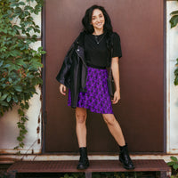 Purple Haunted Mansion pattern on women's skater skirt, front view