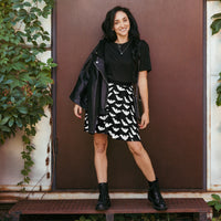 Flying Vampire Bats pattern on women's skater skirt, front view