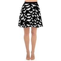 Flying Vampire Bats pattern on women's skater skirt, front view