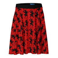 Red Krampus pattern on women's skater skirt, front view