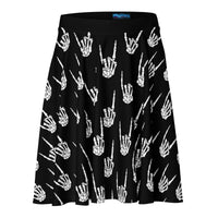 Devil Horns Bone Hands pattern on women's skater skirt, front view