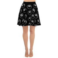 8 Ball Billiards pattern on women's skater skirt, front view