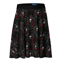 Bloody Skulls & Red Roses pattern on women's skater skirt, front view